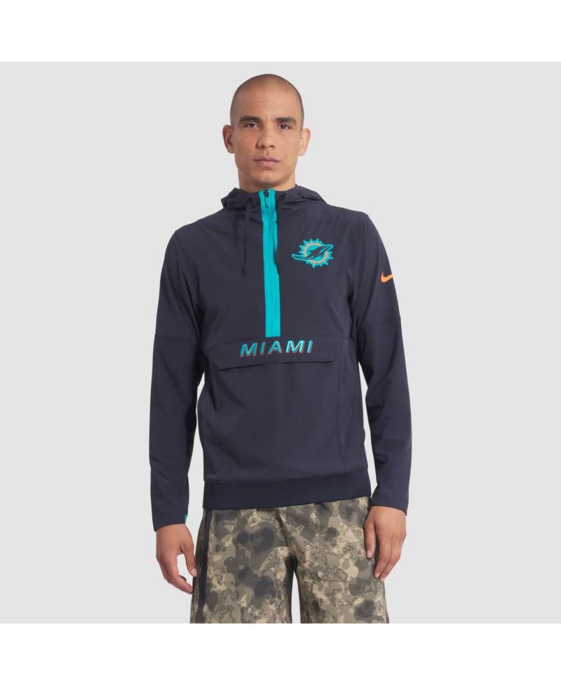 Men's Pitch Blue Miami Dolphins 2025 Rivalries Collection Sideline Anorak Half-Zip Hoodie Jacket