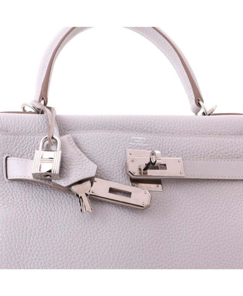 Kelly 28 Handbag Grey Clemence with Palladium Hardware