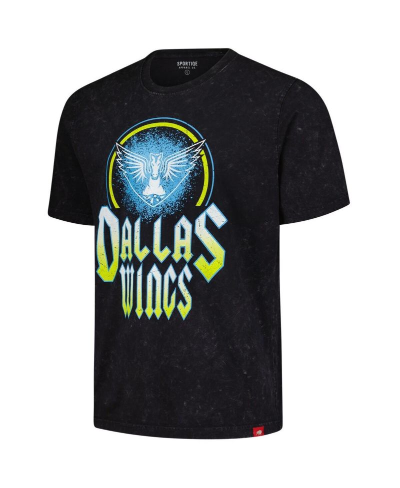 Men's and Women's Black Dallas Wings Rock Roll Collection Angus Mineral Wash T-Shirt