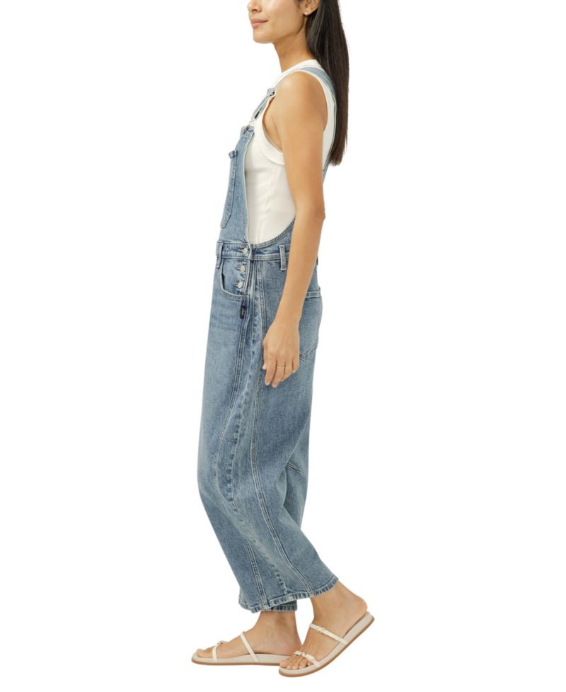Women's Denim Barrel-Leg Overalls