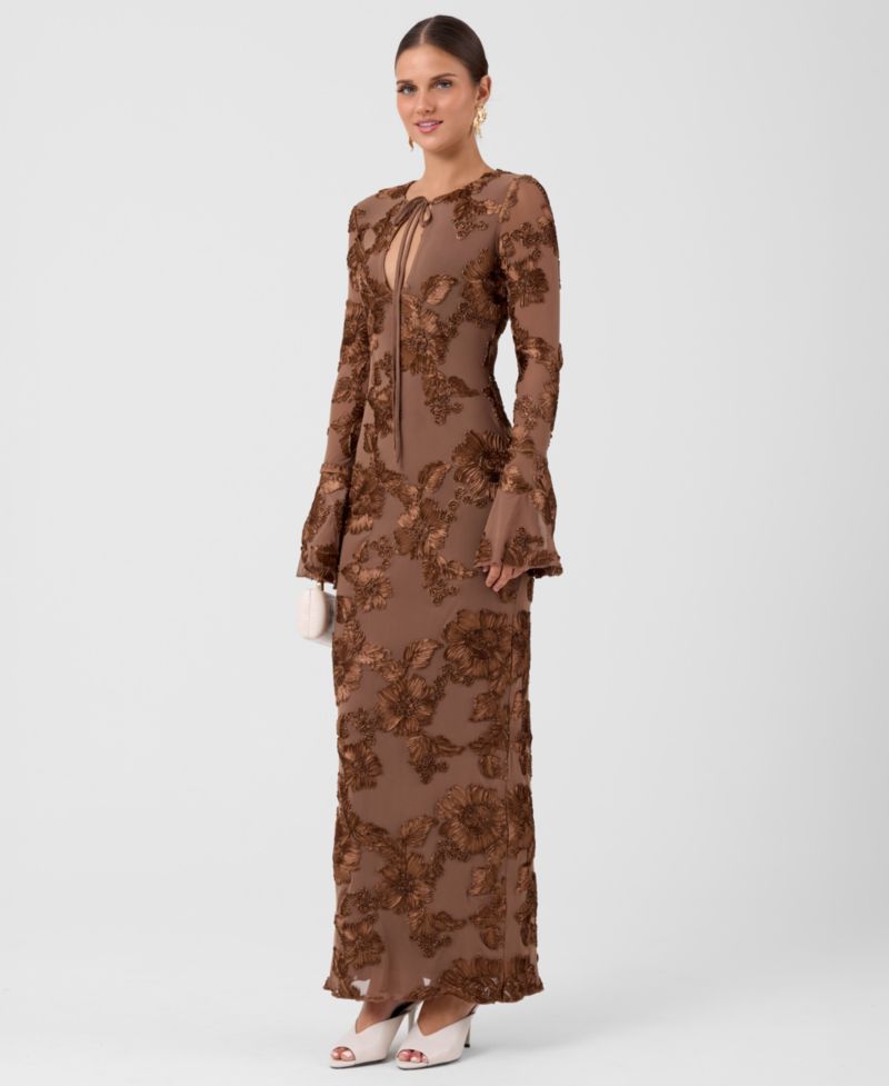 Women's Juliet Soutache Midi Keyhole Floral Long-Sleeve Midi Dress