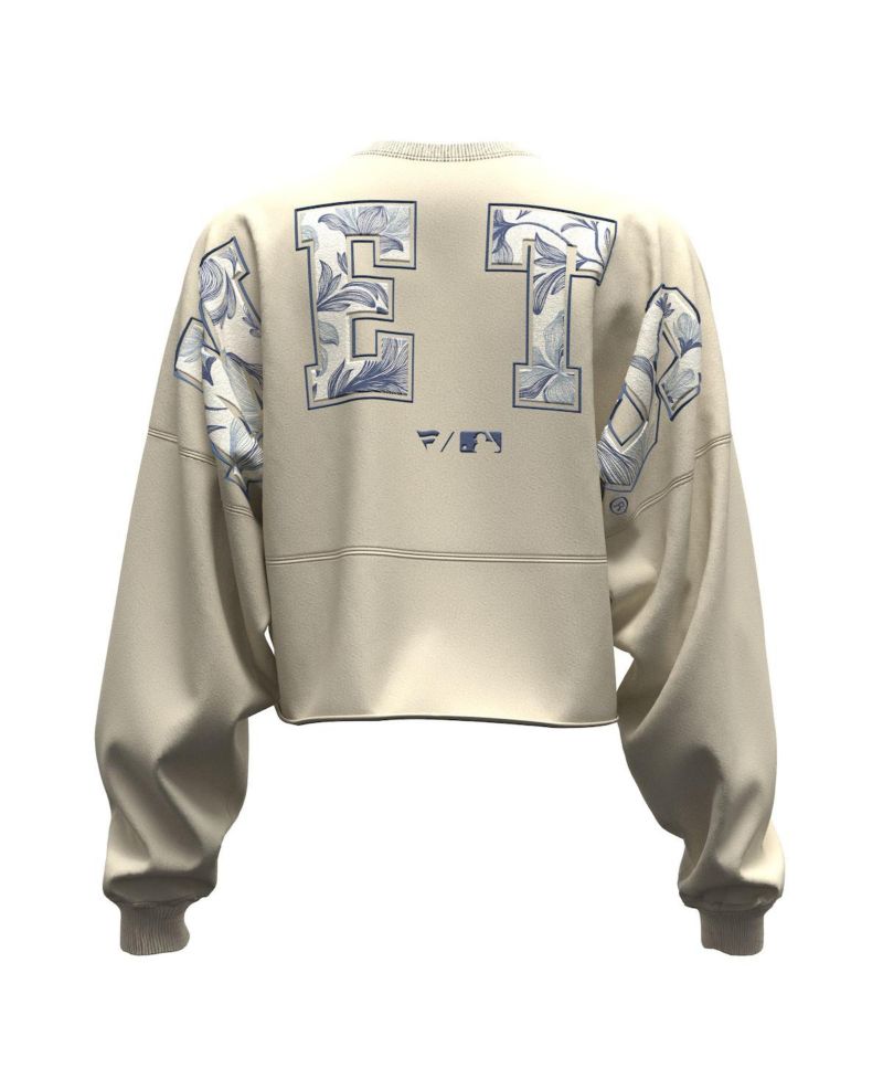 Women's Light Beige New York Mets Spirit Floral Script Cropped Long-Sleeve T-Shirt