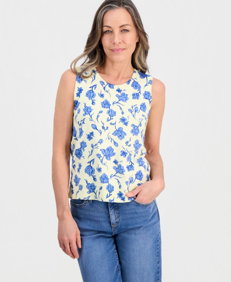 Petite Poetic Floral Feminine Tank Sweater