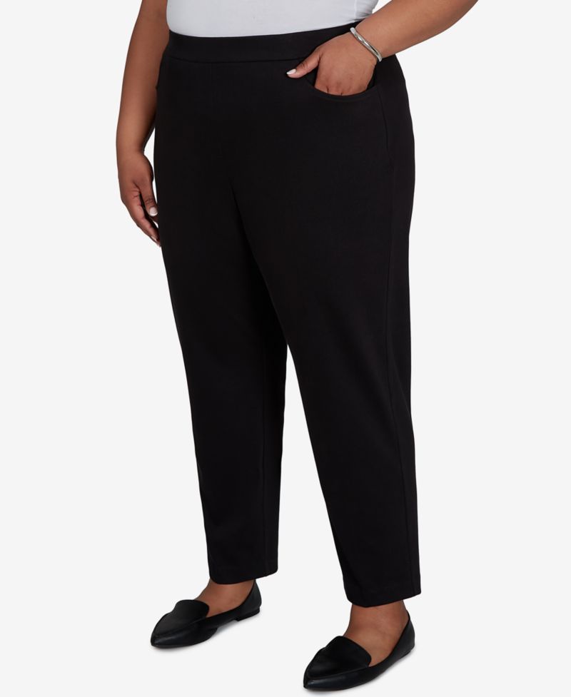 Plus Size Knit Twill Mid-Rise Pull-On Pants
