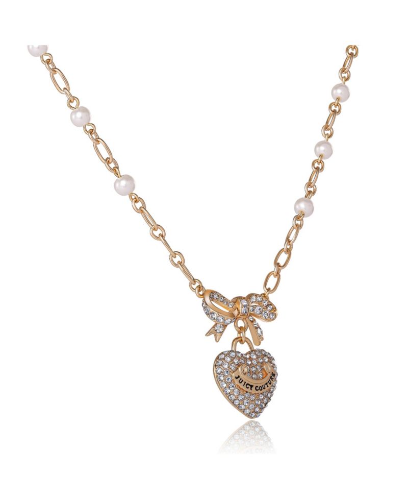 -Tone Pearl Heart Pendant Necklace