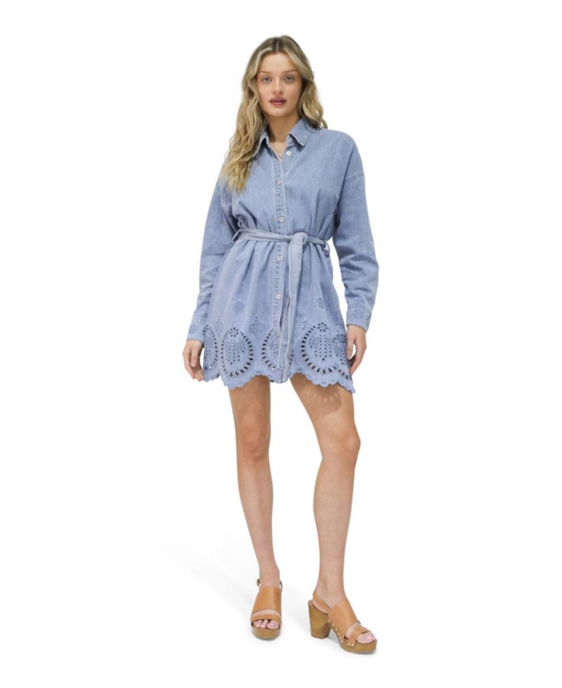 Women's Belle and Bloom Sunday Somewhere Denim Broderie Mini Shirt Dress