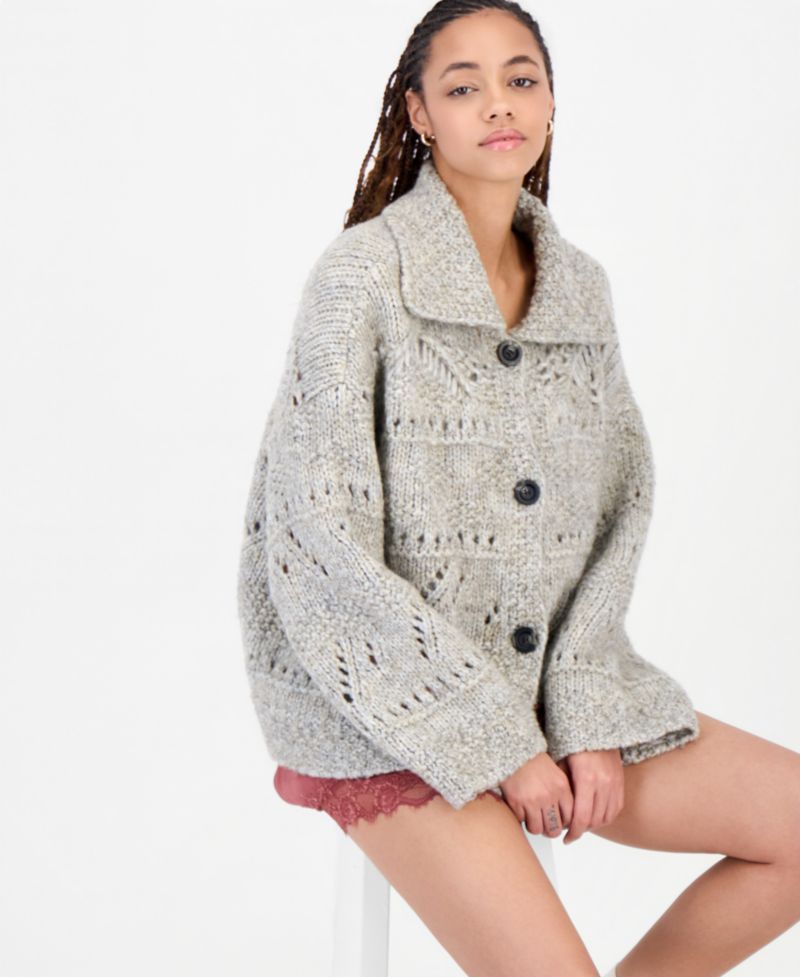 Petite Pointelle Button-Front Cardigan