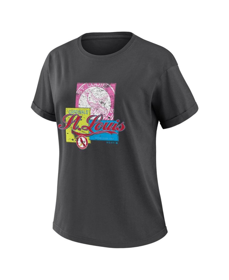 Women's Charcoal St. Louis Cardinals Domestic Box Color Boyfriend T-Shirt