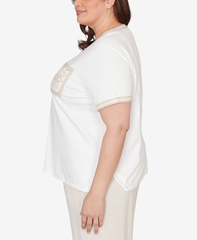 Plus Size Natural Wonder Crochet Pocket Short-Sleeve T-Shirt
