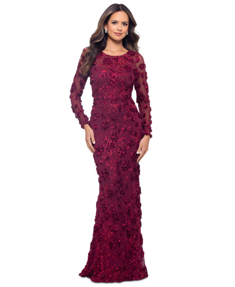 Women's Long Sleeve Rose Flower Dress