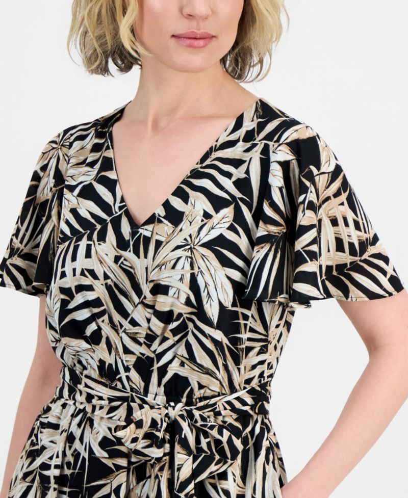 Women's V-Neck Flutter-Sleeve Midi Dress