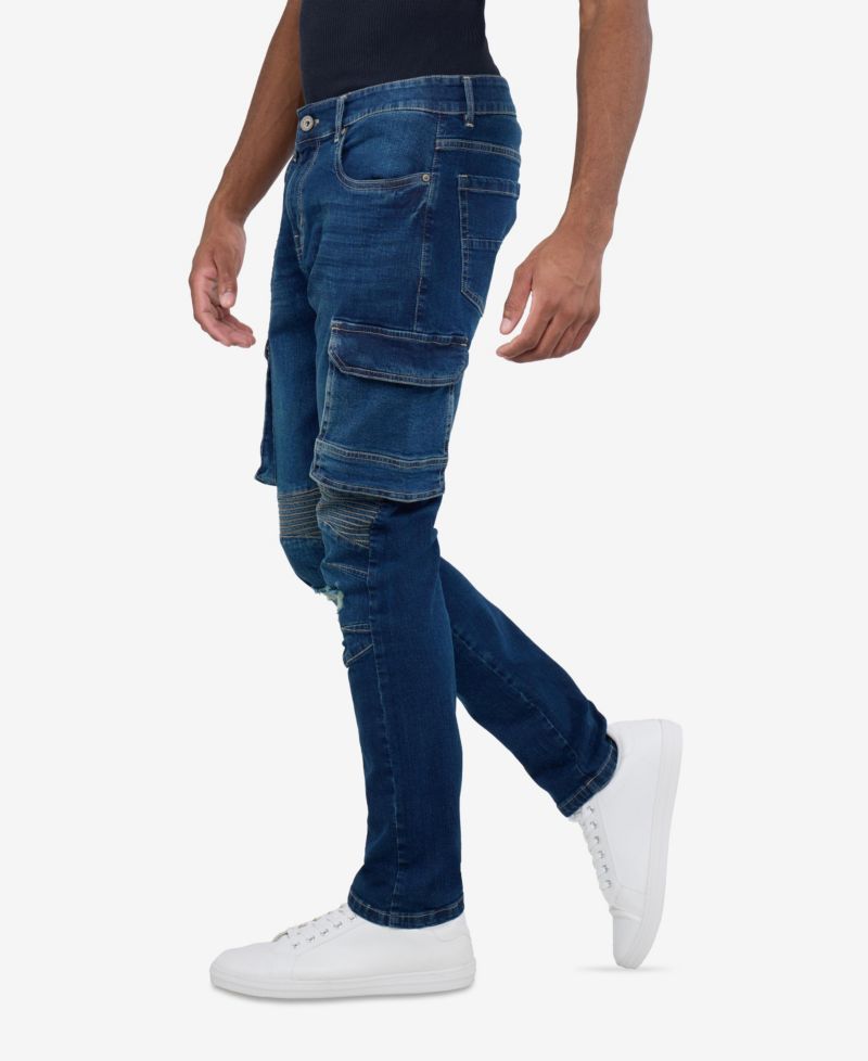 Men's Slim Fit Moto Rip Repair Cargo Jeans