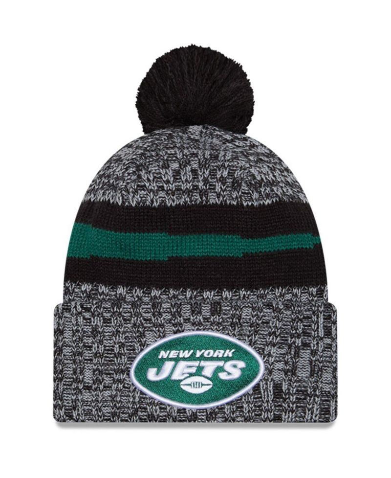 Men's Black New York Jets 2023 Sideline Cuffed Knit Hat with Pom