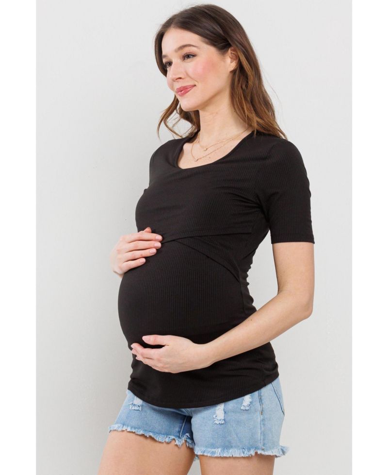 Women's Short Sleeve Ribbed Crossover Nursing T-Shirt