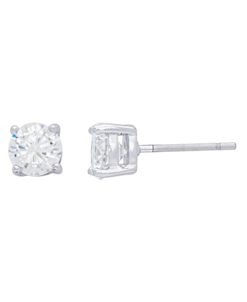 Women's Fine Silver Plated Round Cubic Zirconia Stud Earrings Set, 8 Pieces