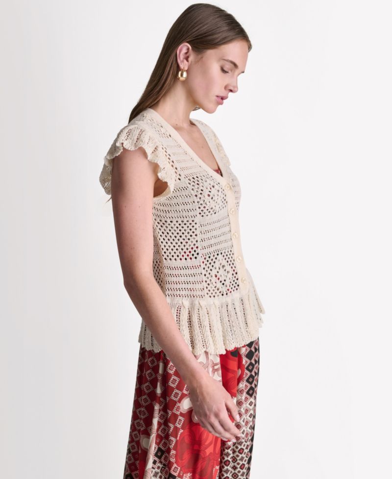 Women's Open Stitch V-Neck Cardigan Sweater