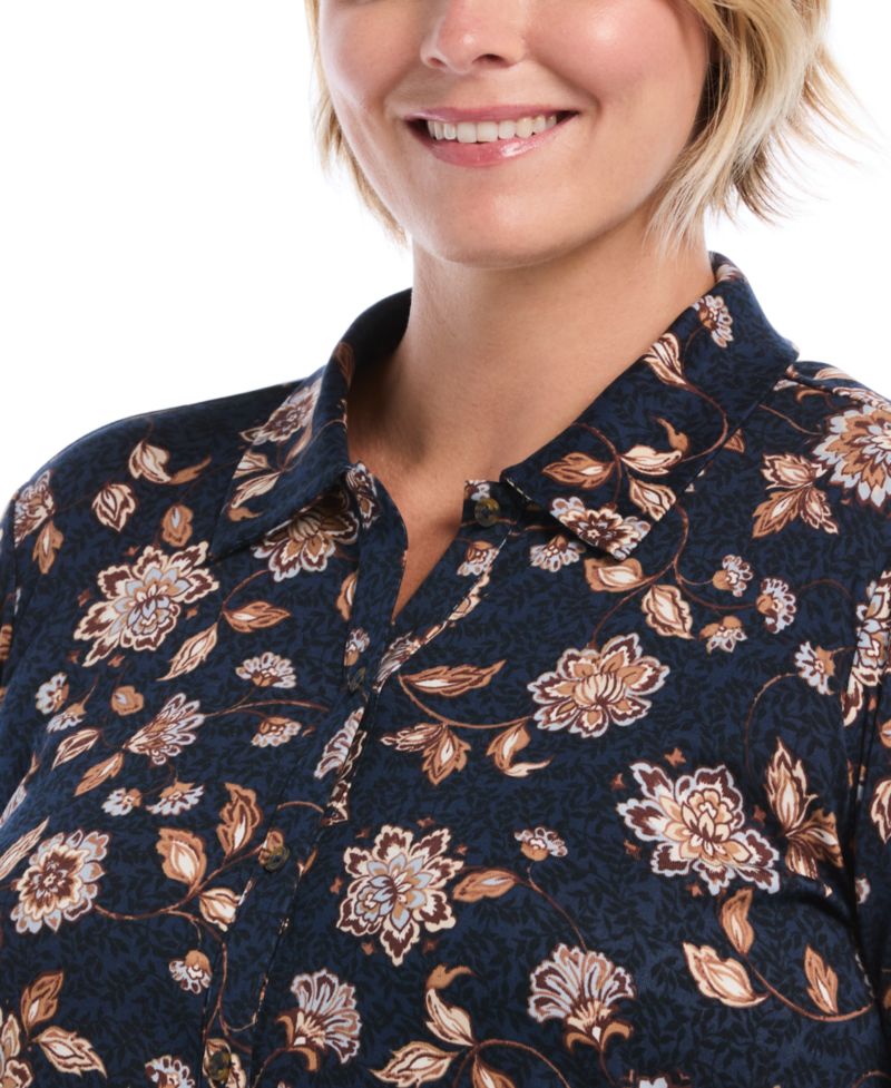 Plus Size Floral Long-Sleeve Button-Up Blouse