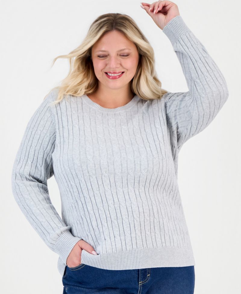 Petite Cotton Cable-Knit Crewneck Sweater