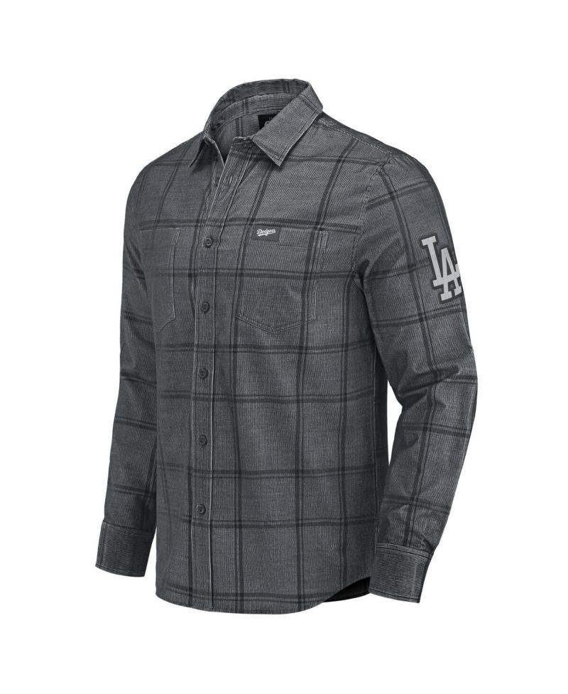 Men's Darius Rucker Collection by Fanatics Gray Los Angeles Dodgers Thin Wale Corduroy Plaid Button Up Shirt