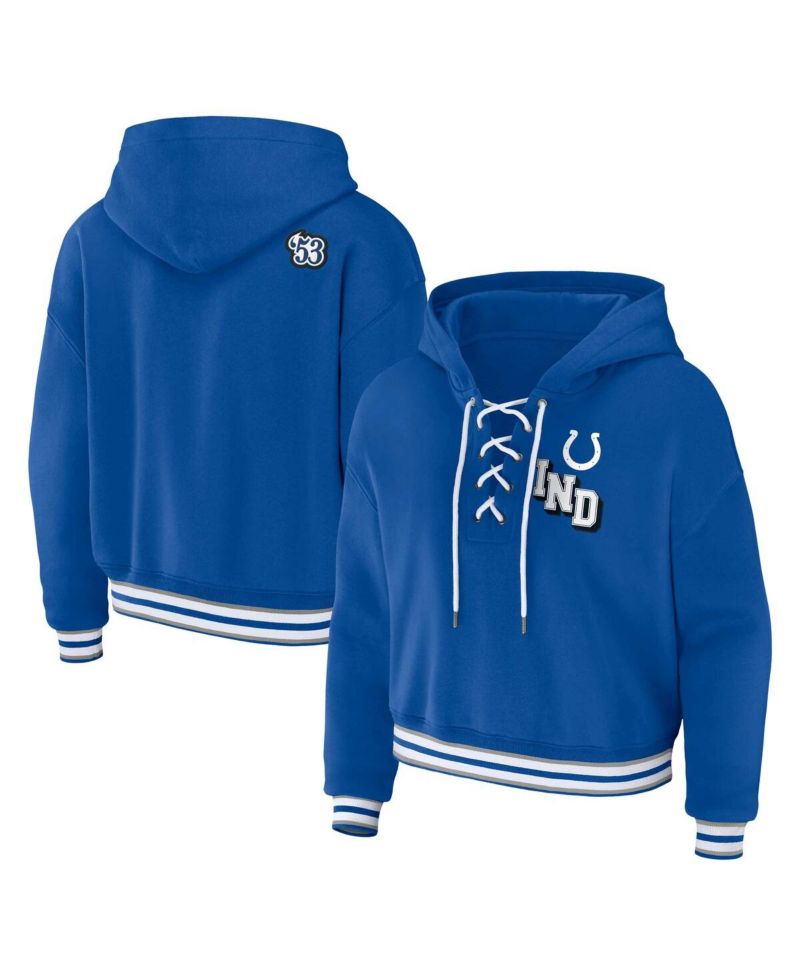 Women's Royal Indianapolis Colts Plus Size Lace-Up Pullover Hoodie