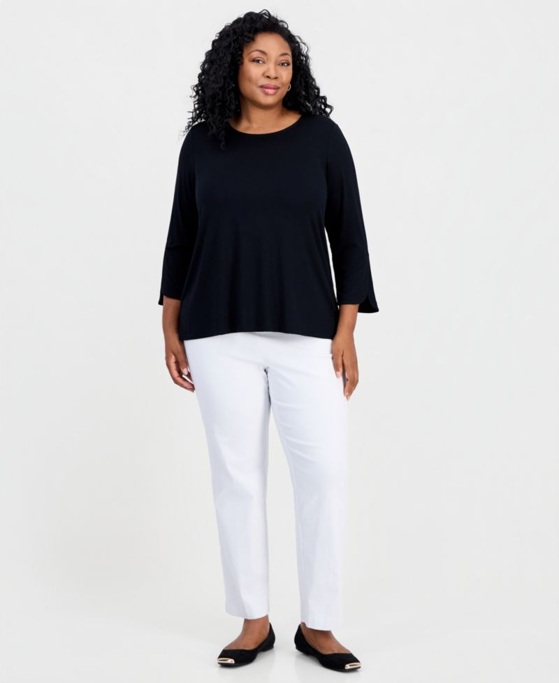 Petite 3/4-Length Tulip Sleeve Scoop Neck T-Shirt