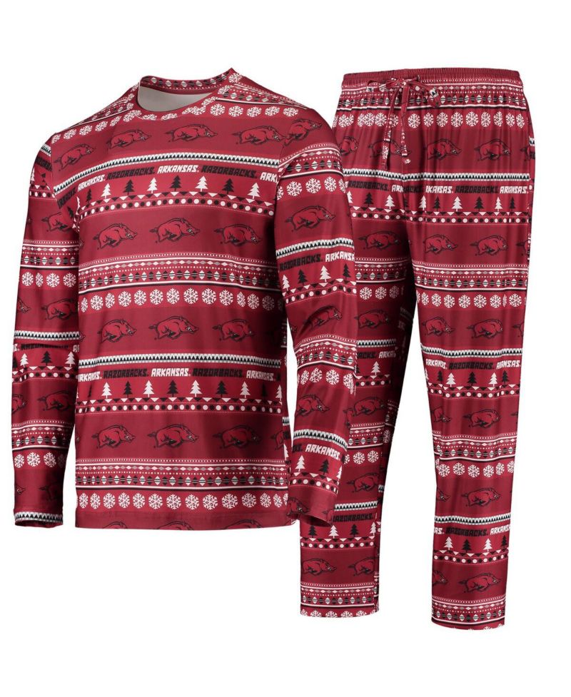 Men's Cardinal Arkansas Razorbacks Ugly Sweater Long Sleeve T-shirt and Pants Sleep Set