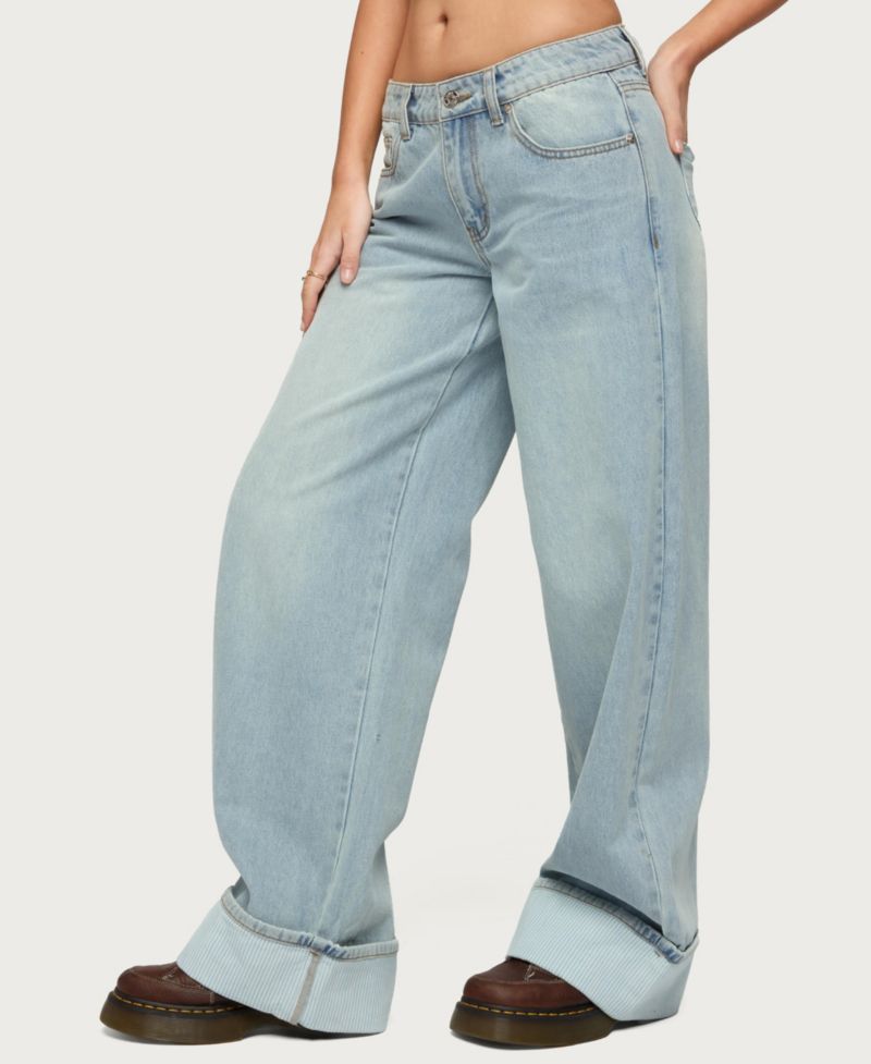 Women's Contrast Heart Low Rise Baggy Jeans