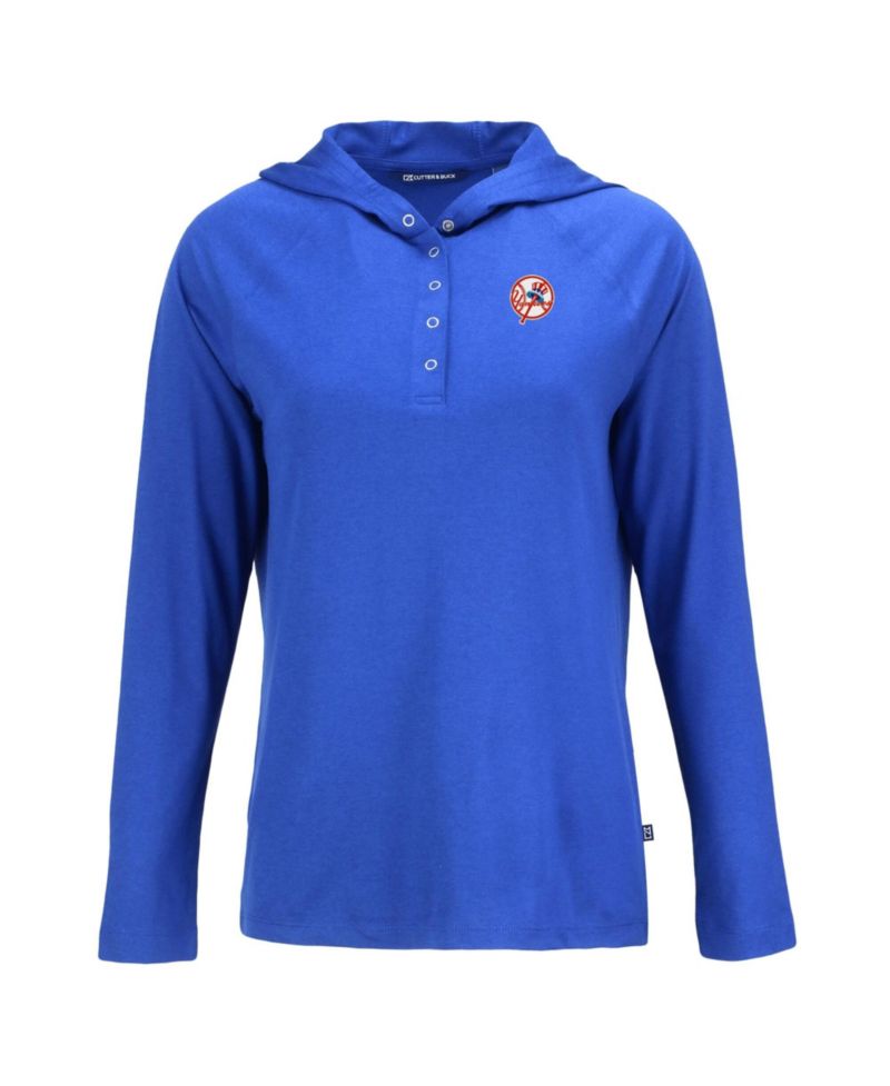Women's Royal New York Yankees Cooperstown Collection Coastline Epic Comfort Eco Hoodie Raglan Long Sleeve T-Shirt