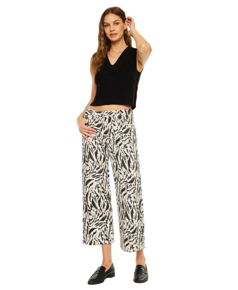 Women's Alonso Mid Rise Printed Crop Wide-Leg Jeans