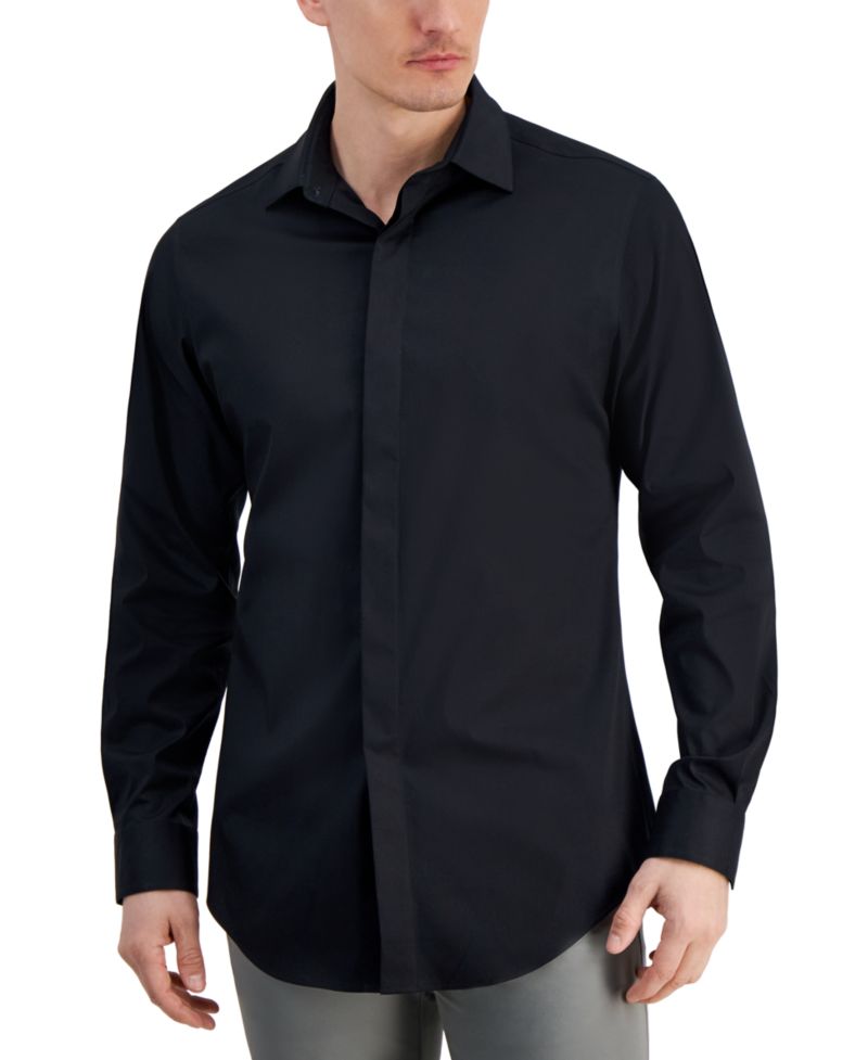 Men's Covered Placket Tuxedo Shirt, Regular & Slim Fit