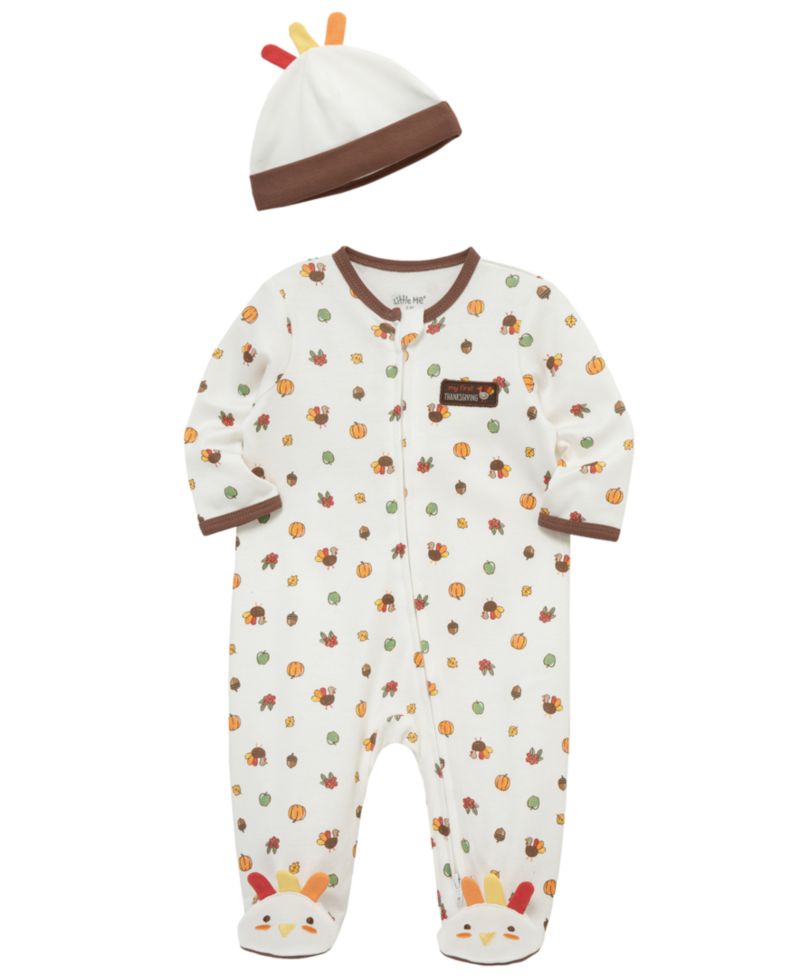 Baby Boys' and Girls' Turkey Footie Coverall with Matching Hat