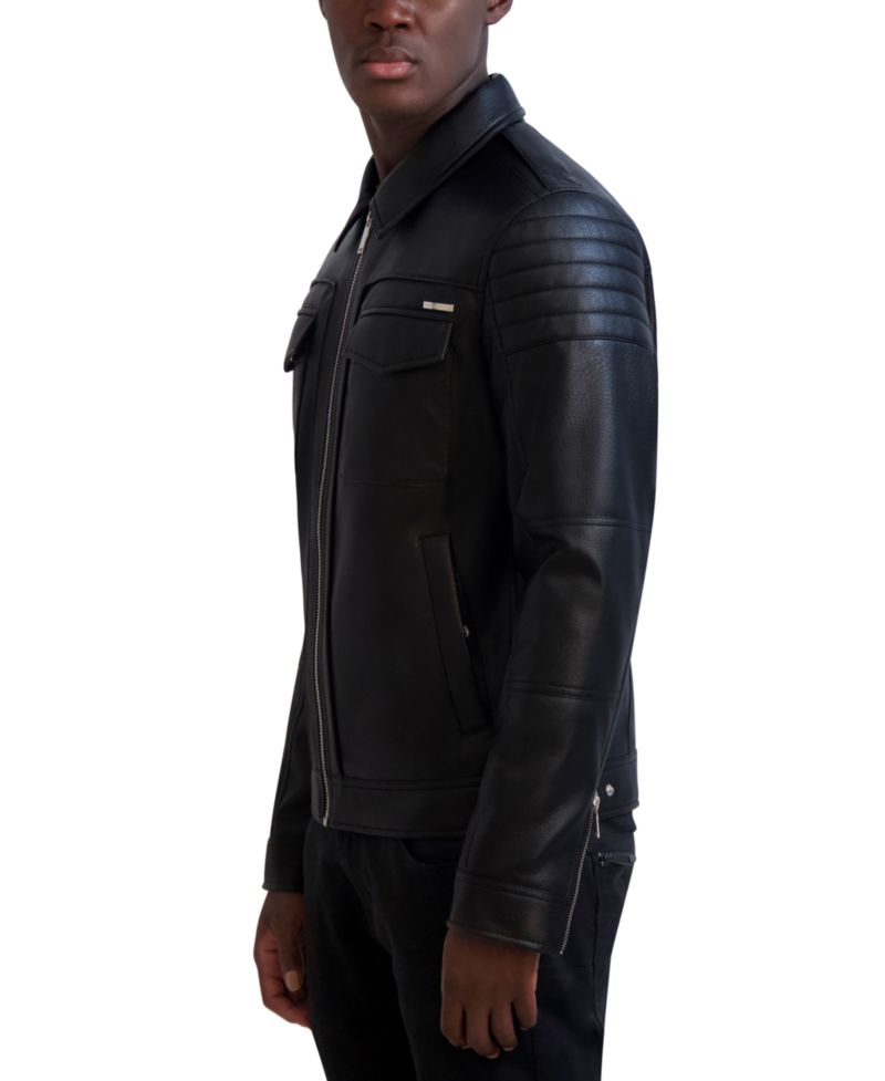 Paris Men's Faux-Leather Full-Zip Trucker Jacket