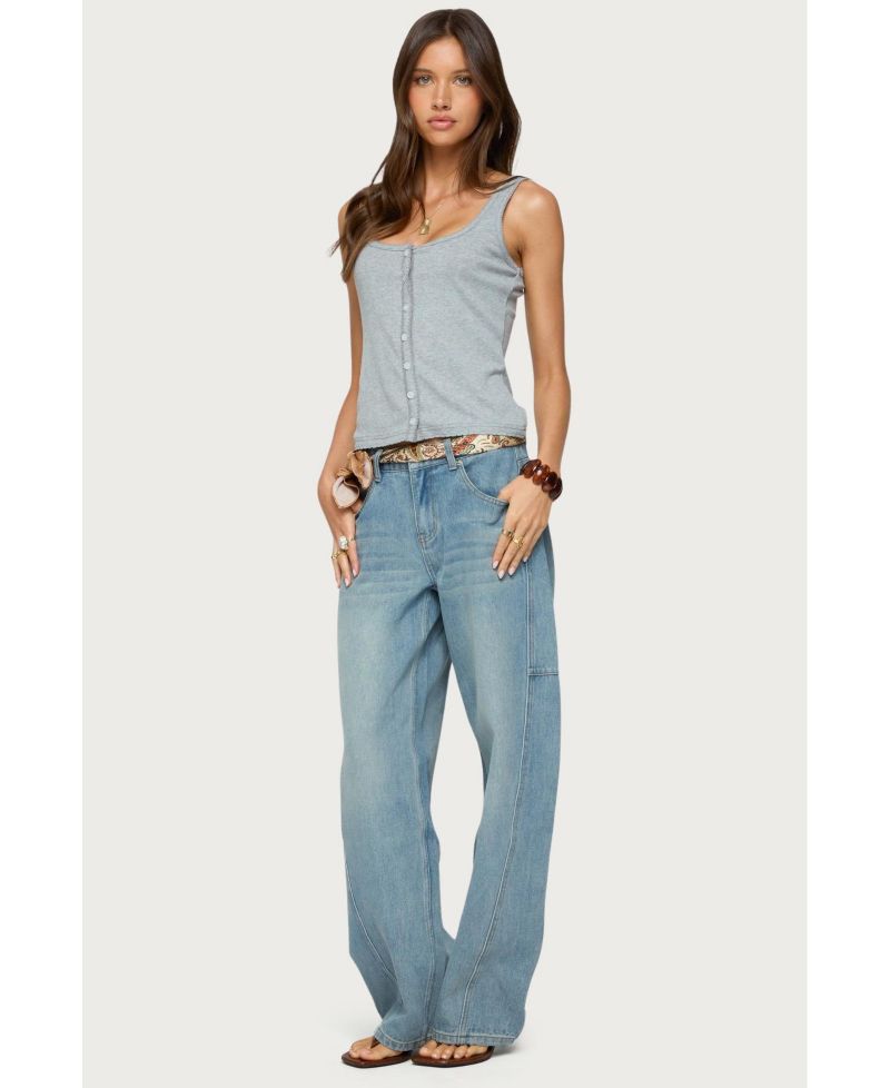 Womens Gwenne Pointelle Button Up Tank Top