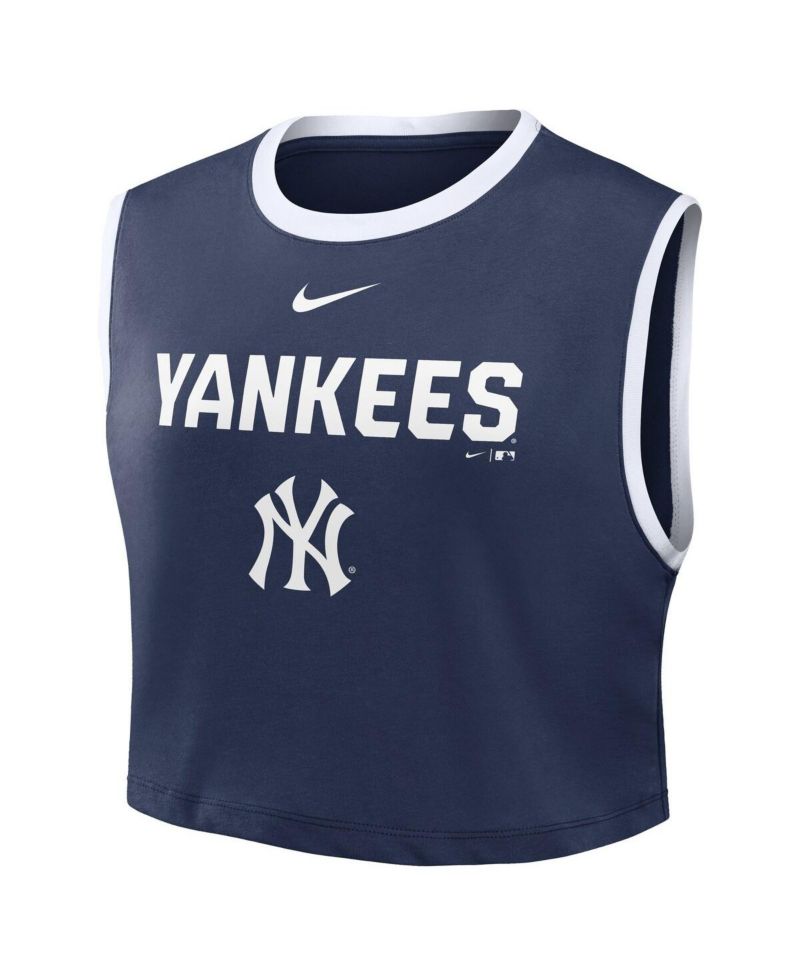 Women's Navy New York Yankees Primetime Loose Dri-FIT Cropped Tank Top