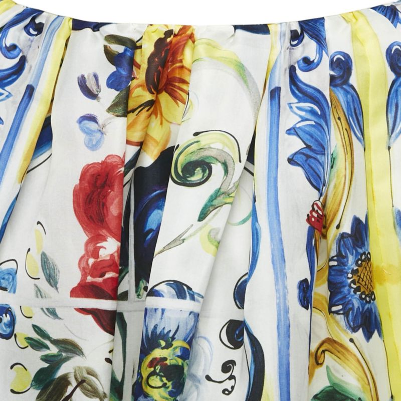 Women's Yellow/blue Majolica Print Silk Gathered Short Skirt