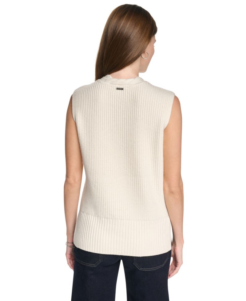 Women's Cable-Knit V-Neck Hi-Low Sweater