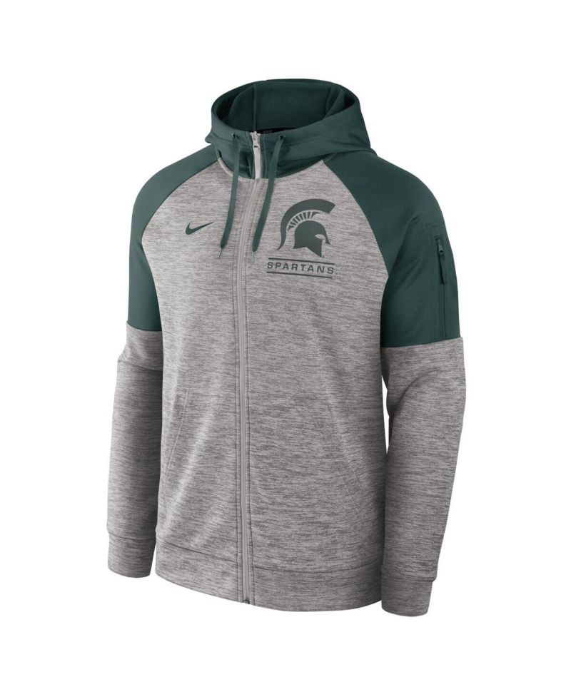 Men's Heather Gray Michigan State Spartans Fitness Raglan Performance Full-Zip Hoodie