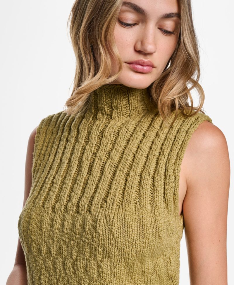 Women's Sleeveless Mock-Neck Cable-Knit Sweater