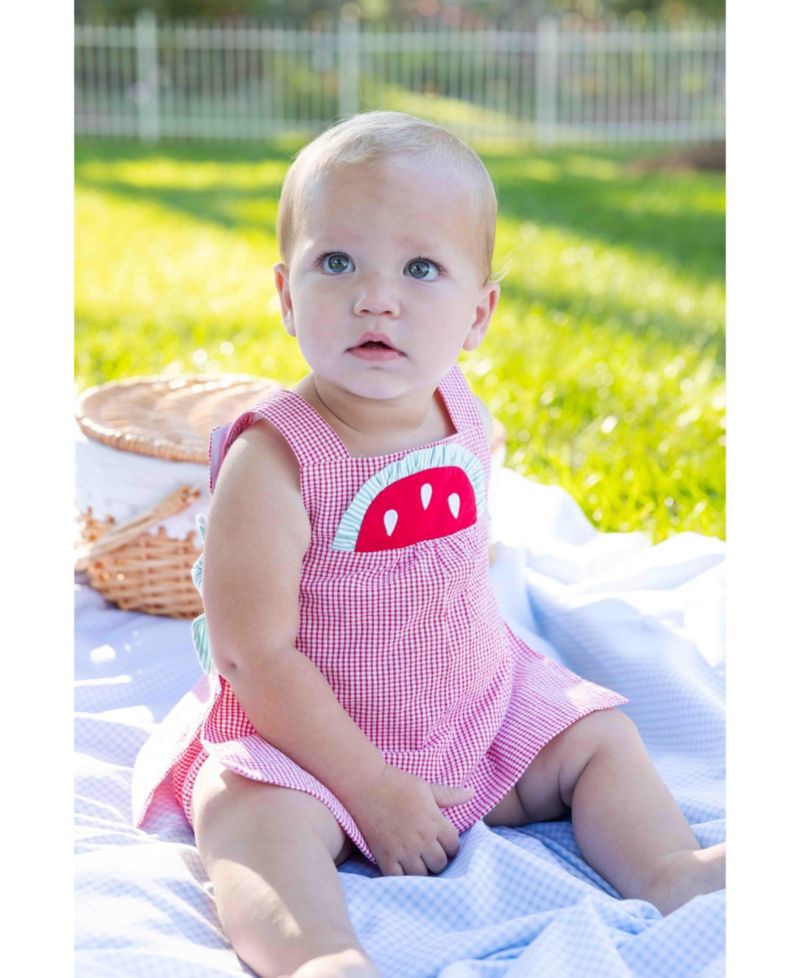 Baby Girl Check Seersucker Dress and Bloomer With Watermelon