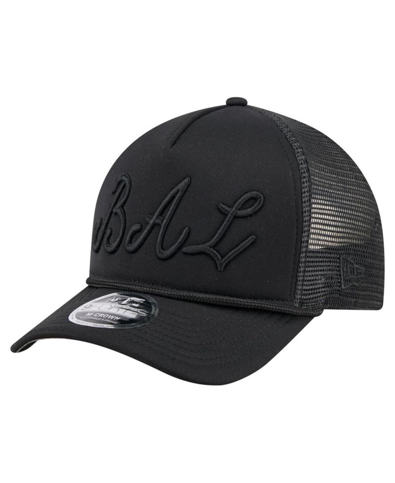 Men's Black Baltimore Orioles City Initial 9FORTY A-Frame M-Crown Adjustable Trucker Hat