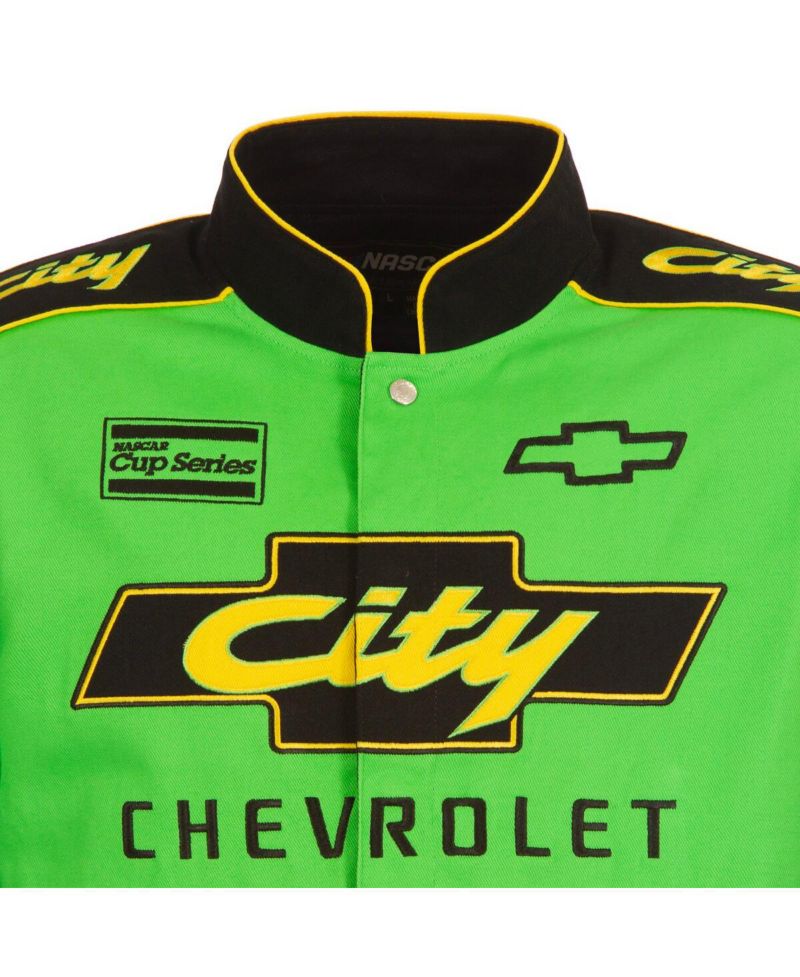 Men's Black/Green NASCAR City Chevrolet Legend Full-Snap Twill Uniform Jacket