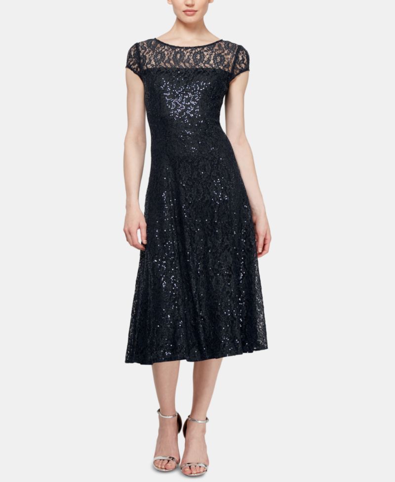Women's Sequined Lace Midi Dresses