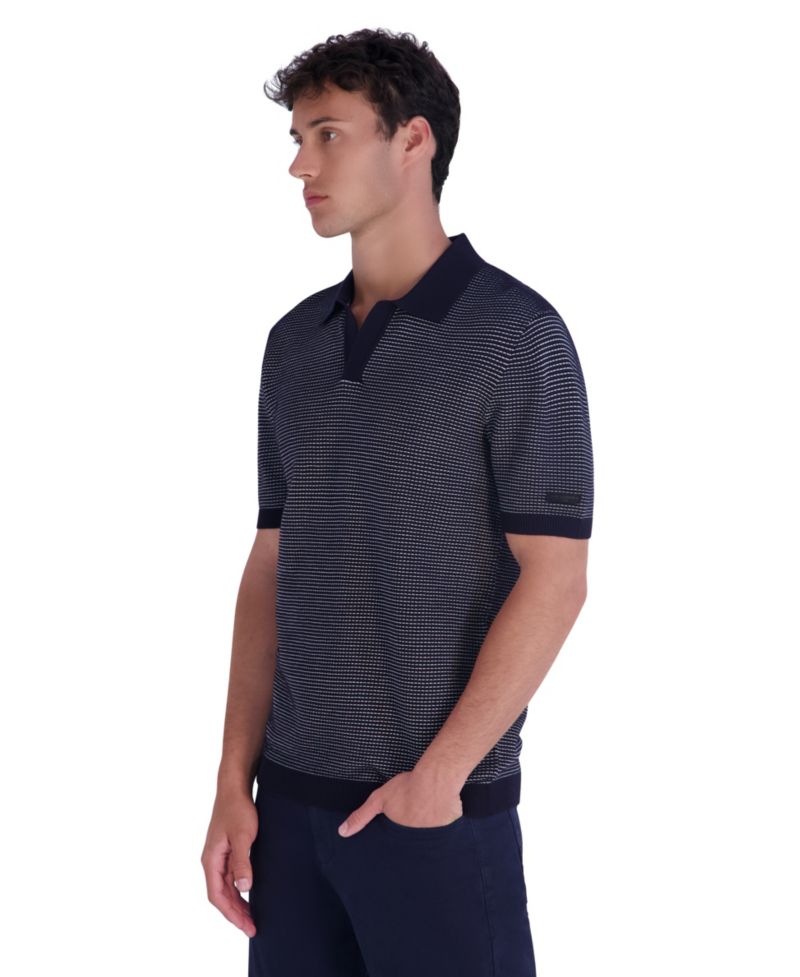 Men's Johnny Collar Textured Polo Sweater