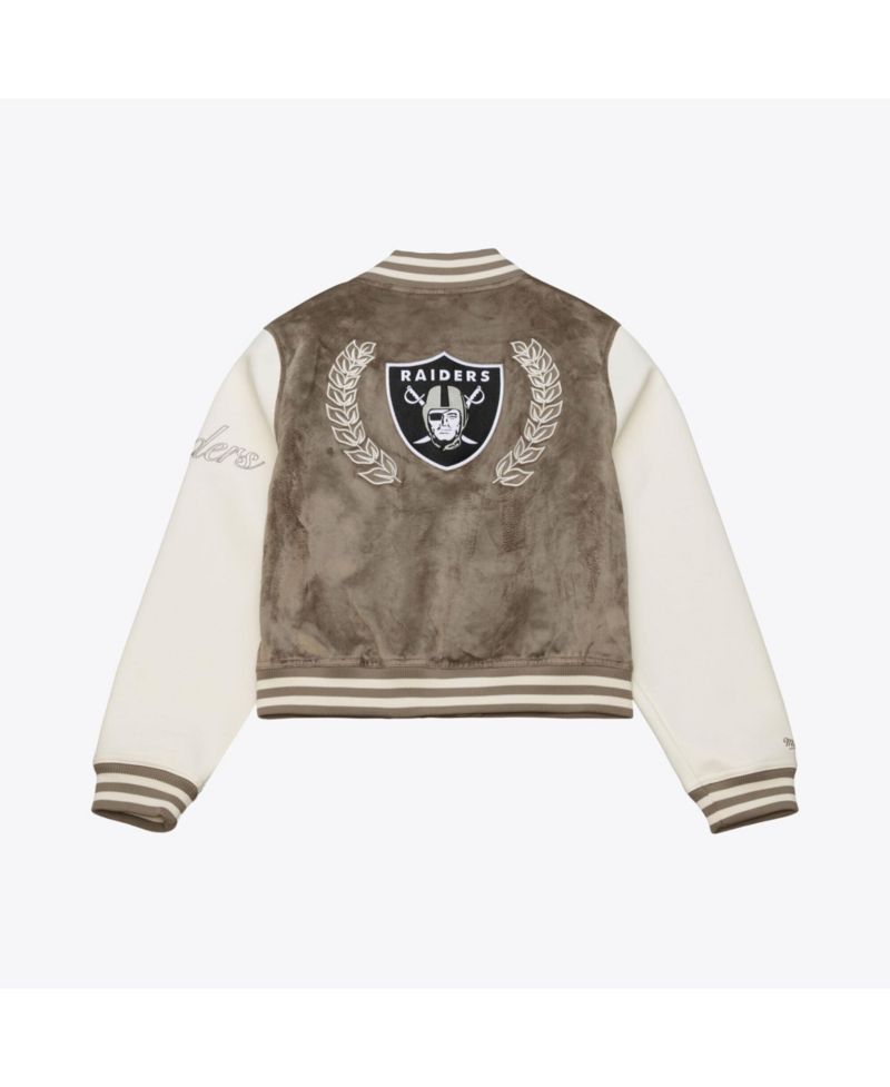 Women's Mitchell Ness Tan Oakland Raiders Full-snap Varsity Jacket