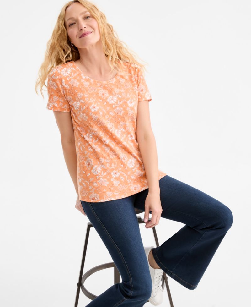 Petite Printed Short-Sleeve Scoop-Neck Top