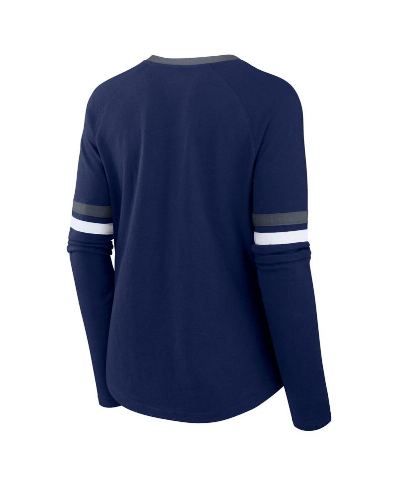 Women's Navy Dallas Cowboys Plus Size Won Done Lace-Up V-Neck Long Sleeve T-Shirt
