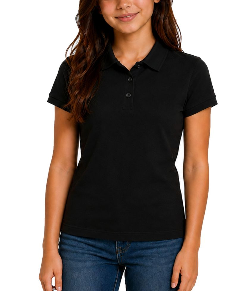 Juniors 3-Button Short Sleeve Stretch Pique Polo Shirts School Uniform