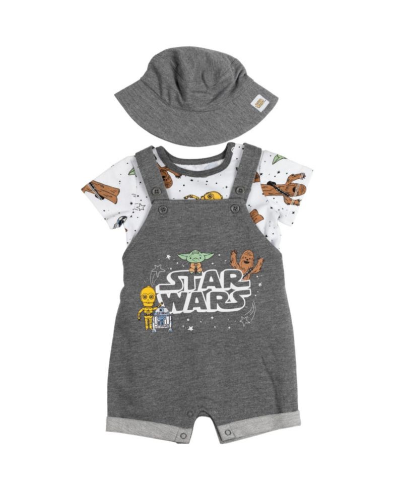 Star Wars Baby Boys ( new born to 24 M ) Shortall T-Shirt and Bucket Hat Set