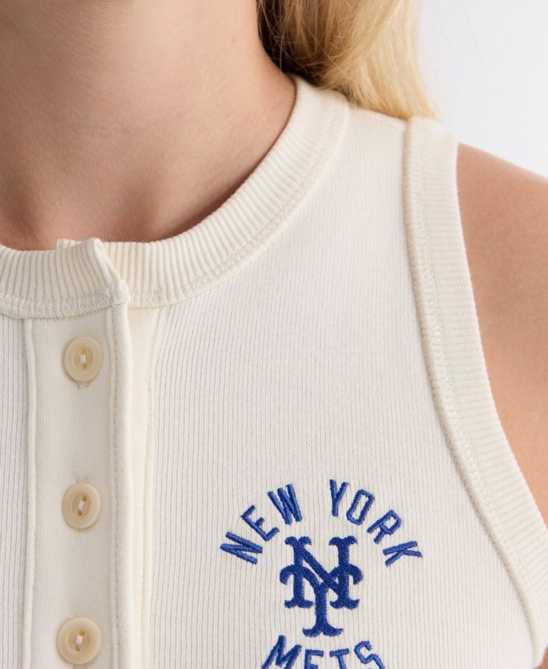 Women's New York Mets Iconic Ribbed-Knit Cropped Crew Neck Tank Top
