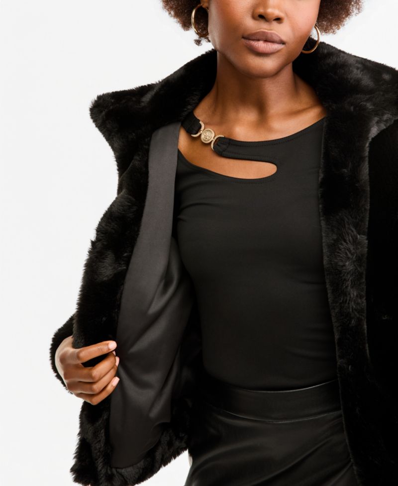 Women's Xena Long-Sleeve Faux Fur Synched Waist and Cuffs Bomber Jacket
